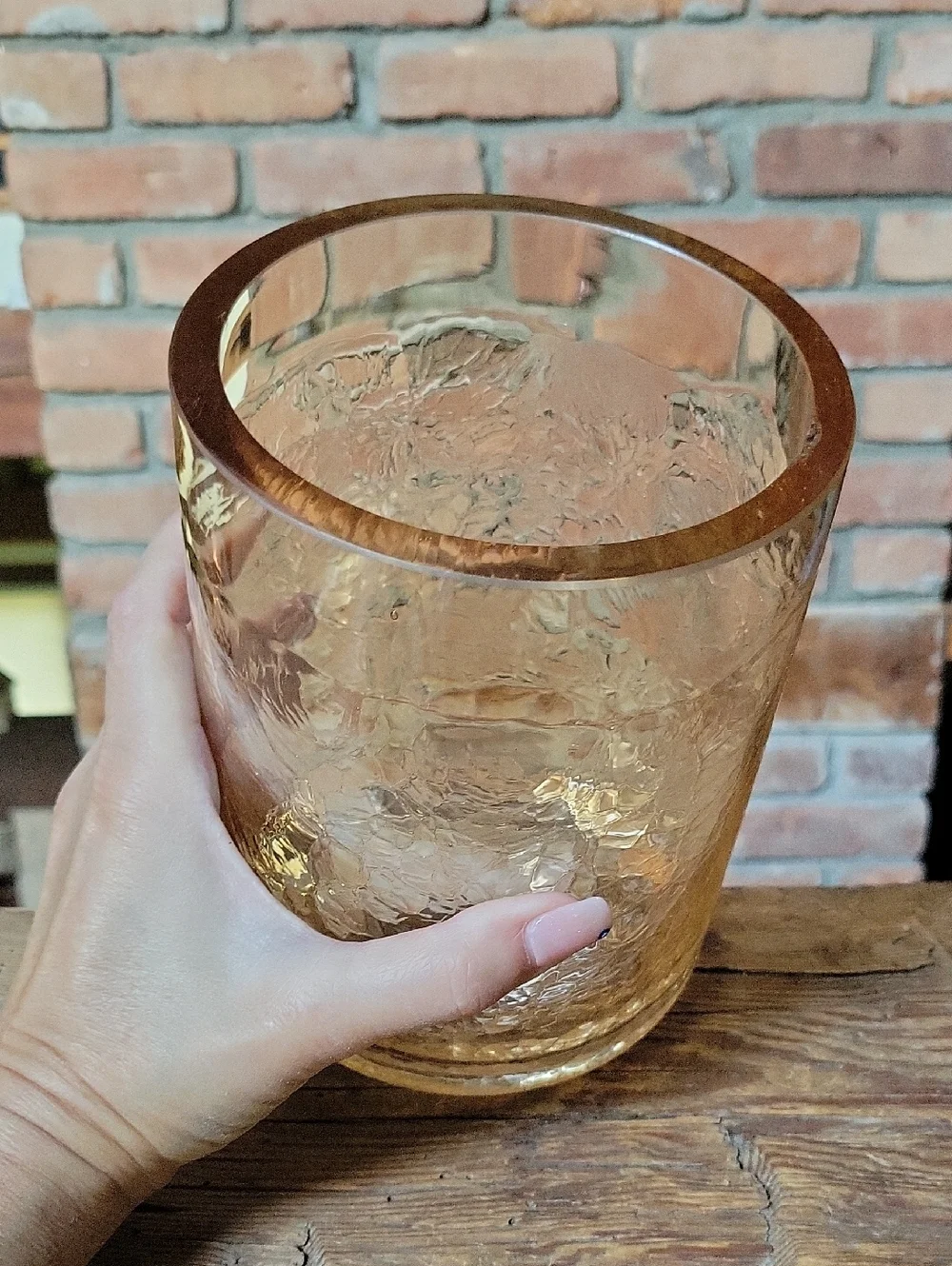PIER 1 Amber Crackle Textured Heavy Glass Vase